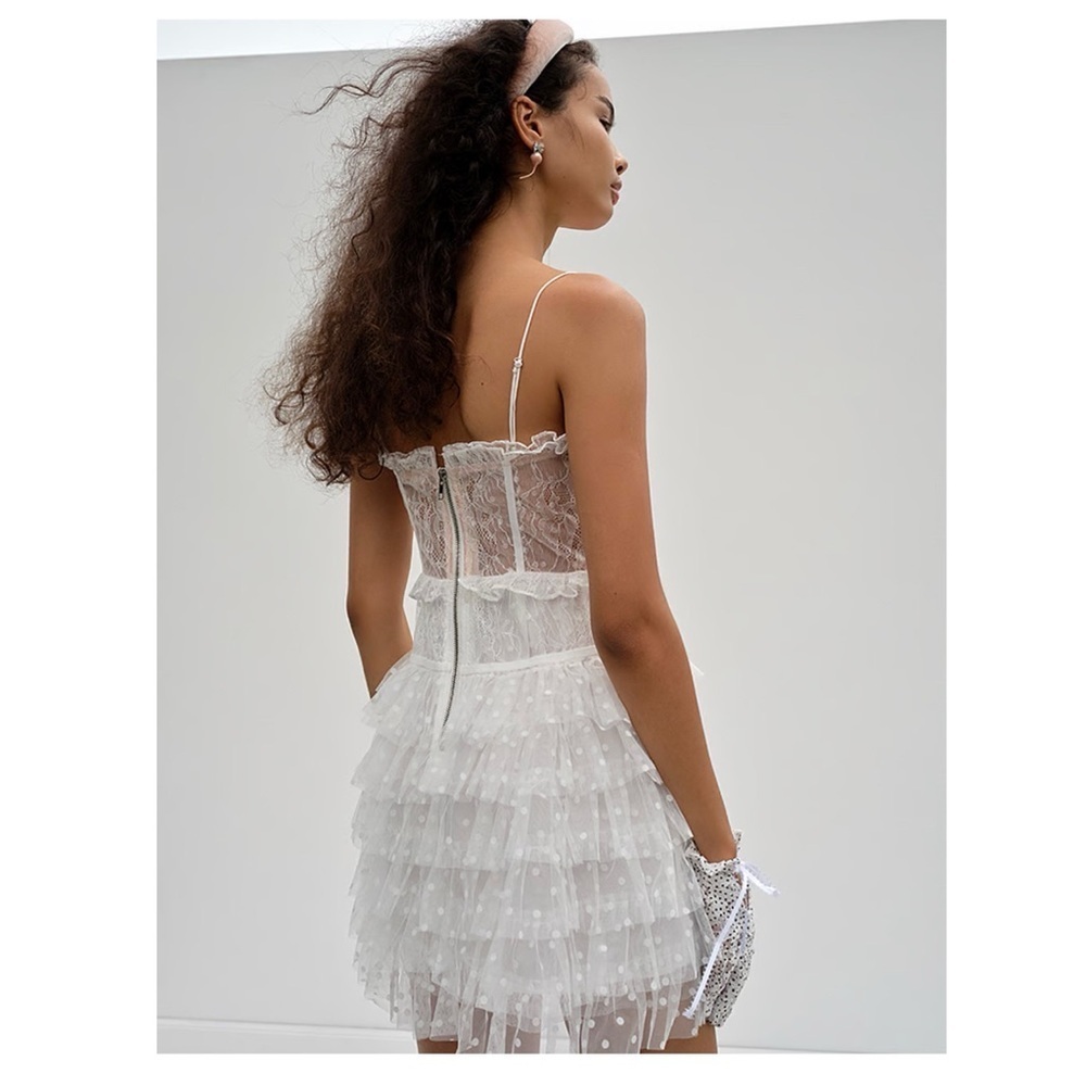 For Love & Lemons Coquette Ballet Romantic Jules Lacy Corset Mini Dress White L - Picture 3 of 16